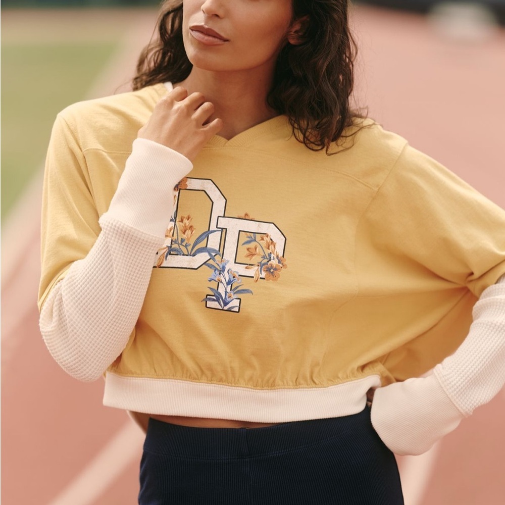 Anthropologie Daily Practice Coin Toss Crop Top Gold Long Sleeve Sz M